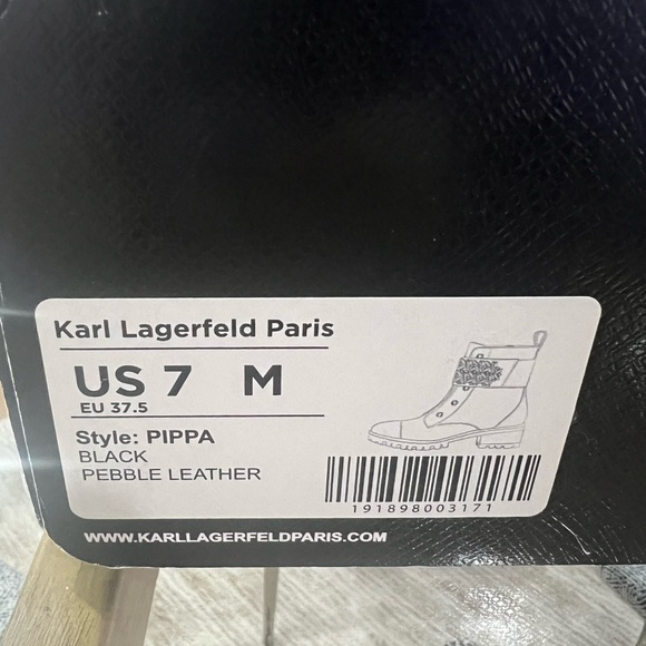 Karl Lagerfeld Paris “Pippa” black pebbled leather combat boots, size 7 - Picture 4 of 4